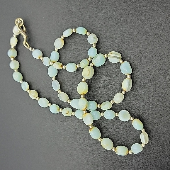 Unbranded Jewelry - Natural Peru Blue Opal Gems 6 to 8mm Smooth Nugget Beads 17" Silver Necklace